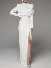 Elegant Turtleneck Slit Evening Dress