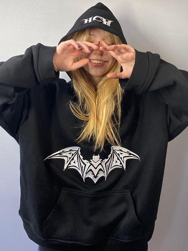 Bat Embroidered Oversized Hoodie