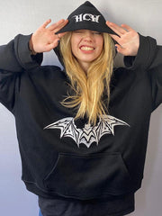 Bat Embroidered Oversized Hoodie