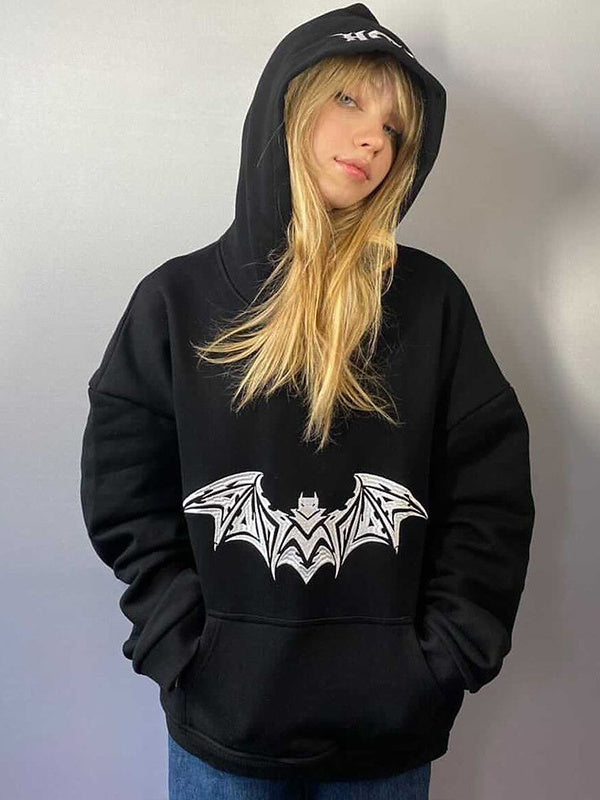 Bat Embroidered Oversized Hoodie