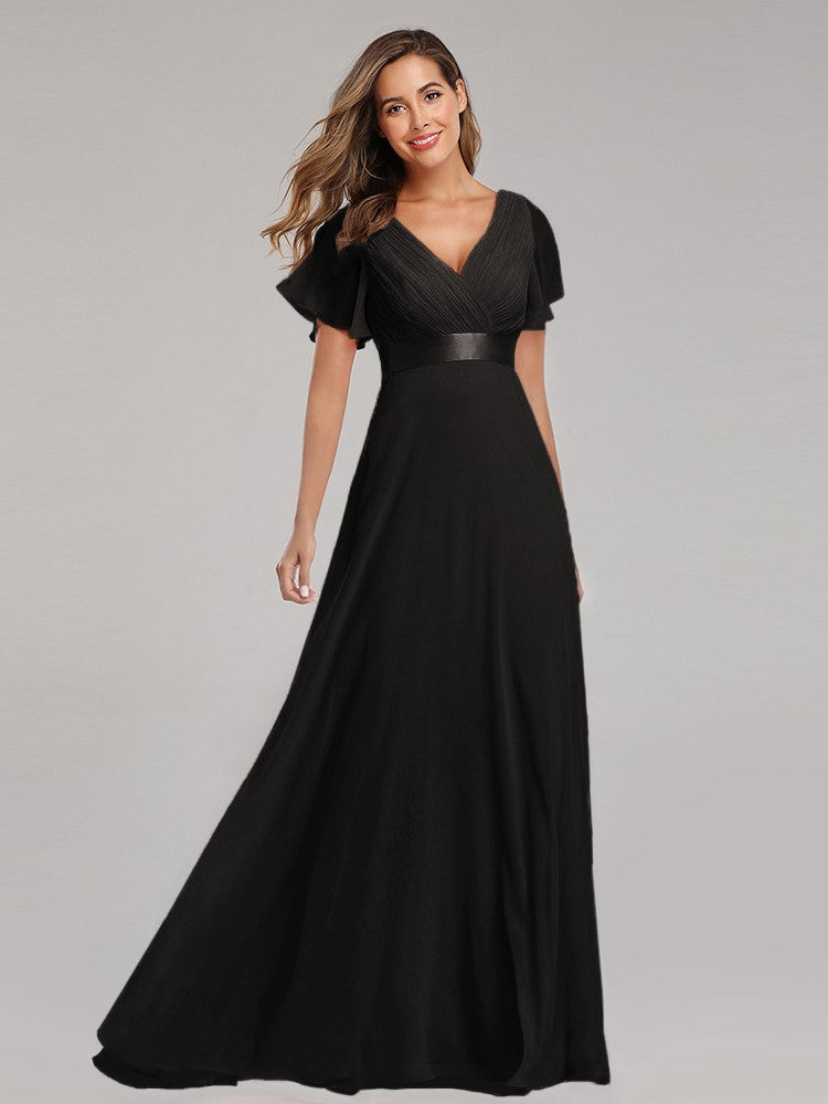 Big Swing V Neck Flared Sleeve Chiffon Party Bridesmaid Evening Dress