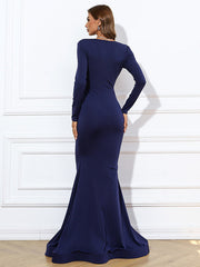 V-neck French Long Temperament Slim Long-sleeved Retro Evening Dress