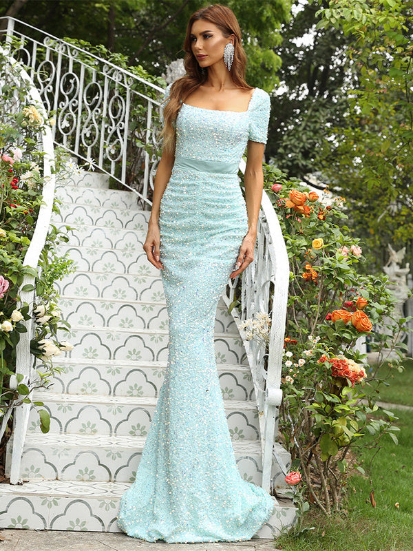 Banquet Mermaid Evening Dress Sequined One-shoulder Dress