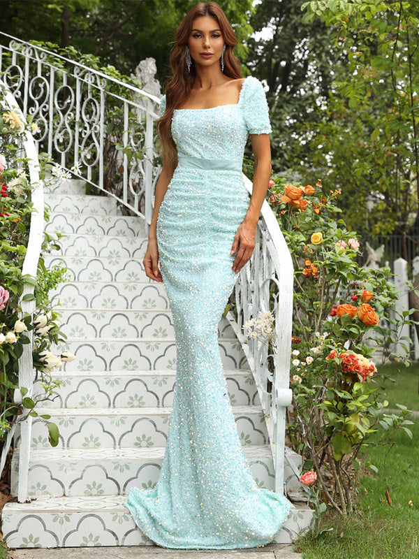Banquet Mermaid Evening Dress Sequined One-shoulder Dress