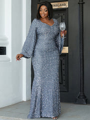 Grey Large Size Long Wedding Banquet Package Hip Fishtail Temperament Party Evening Dress