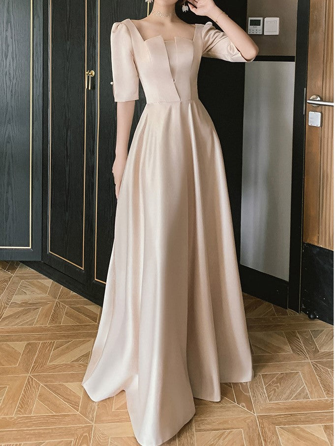 Satin Französisches Abendkleid Brautjungfernkleid 