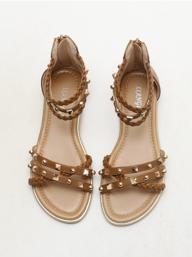 Trendy Studded Roman Flat Sandals