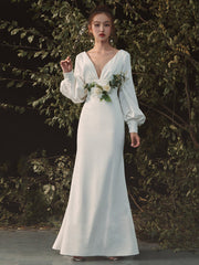 Satin Wedding Simple Long Sleeve Dress