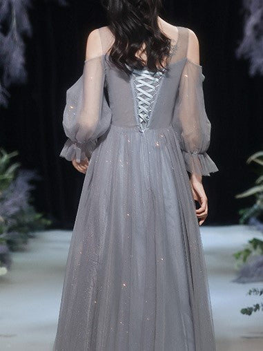 Vestido de noche ajustado para dama de honor con temperamento de hada gris 