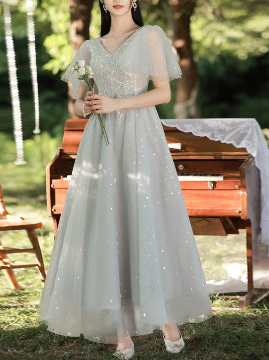 Grey Fairy Temperament Slim Evening Dress Bridesmaid Dress