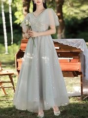 Grey Fairy Temperament Slim Evening Dress Bridesmaid Dress