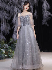 Grey Fairy Temperament Slim Evening Dress Bridesmaid Dress