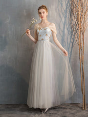 Gray Fairy Temperament Banquet Evening Dress Bridesmaid Dress