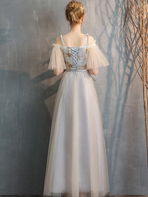 Gray Fairy Temperament Banquet Evening Dress Bridesmaid Dress