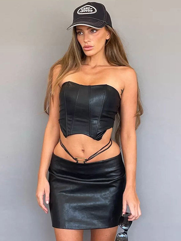 Statement Tube Top Slim Fit Lace Up Skirt Set