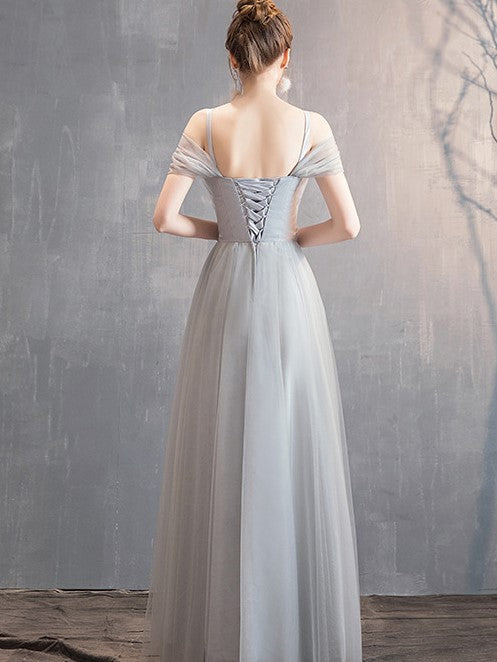 Vestido de noche de temperamento gris para dama de honor 