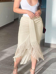 Ruched Fringed Wrap Skirt