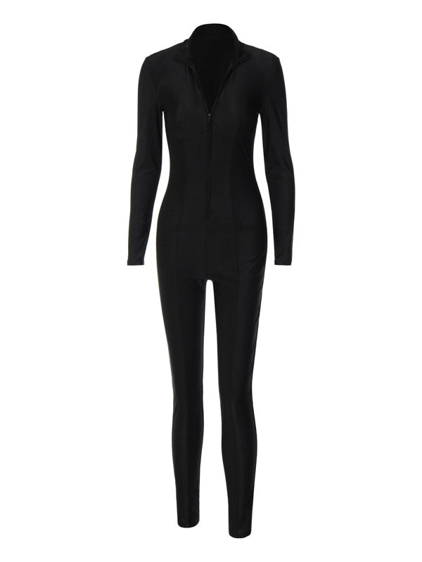 Lässiger, schmaler Jumpsuit mit Reißverschluss und langen Ärmeln 