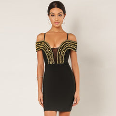 Strappy Short Sleeve Rhinestone Mini Bandage Dress SW064