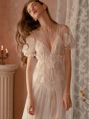 Mesh Court Style Long Pajamas Set