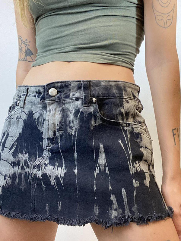 Tie-Dye Gradient Contrast Asymmetric Raw-Edge Skirt