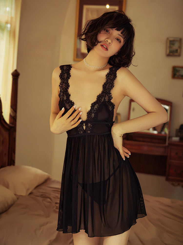 Alluring Lace Thin Slit Nightdress