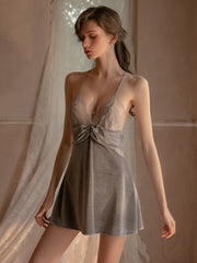 Velvet Open-back Suspender Nightdress