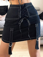 Topstitched Contrast Slim Short Skirt