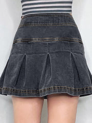 Slim Denim Short Pleated Skirt