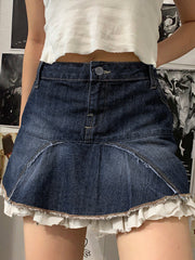 Gradient Denim Skirt Ruffle Panel Skirt