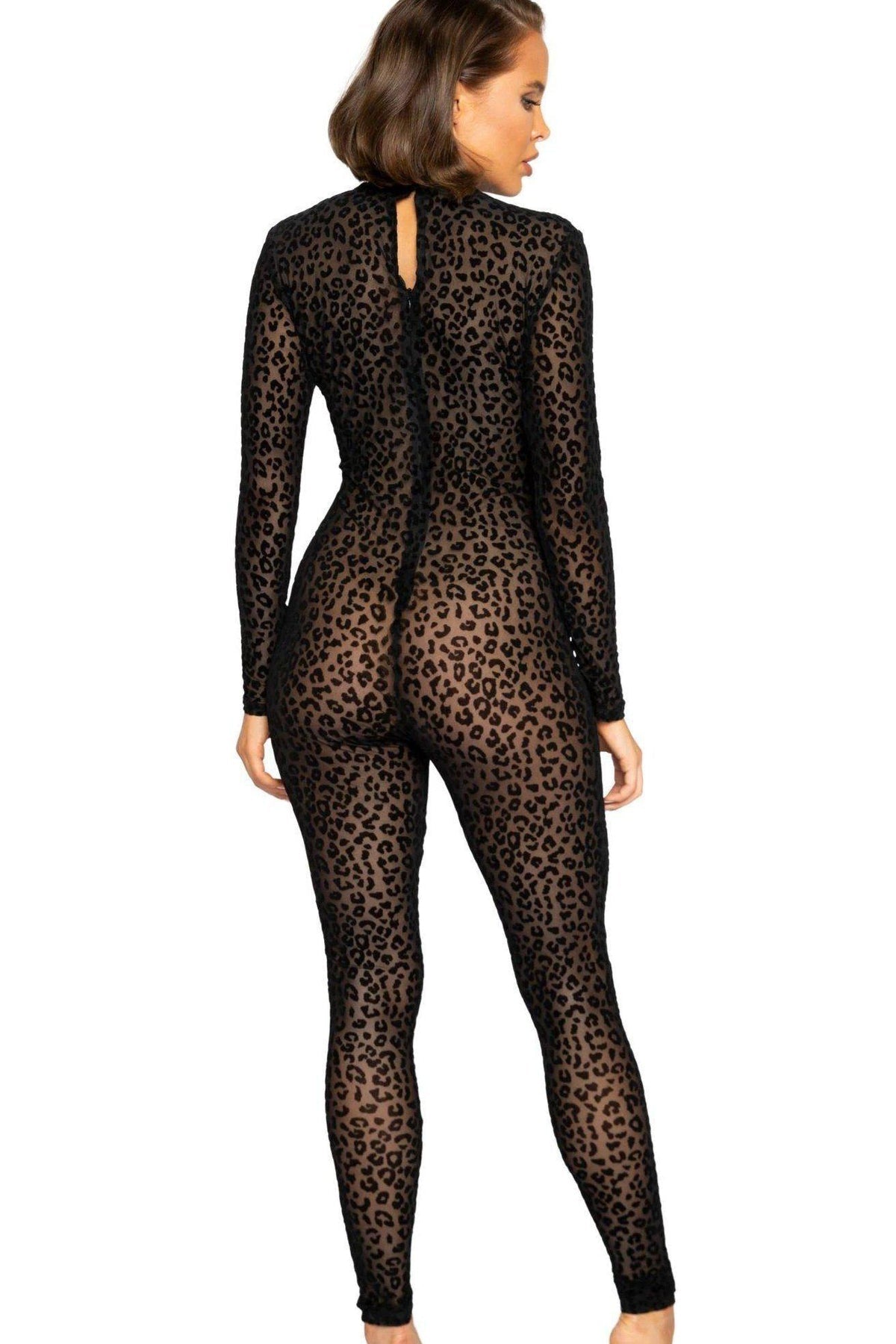 Samt-Bodystocking mit Leopardenmuster