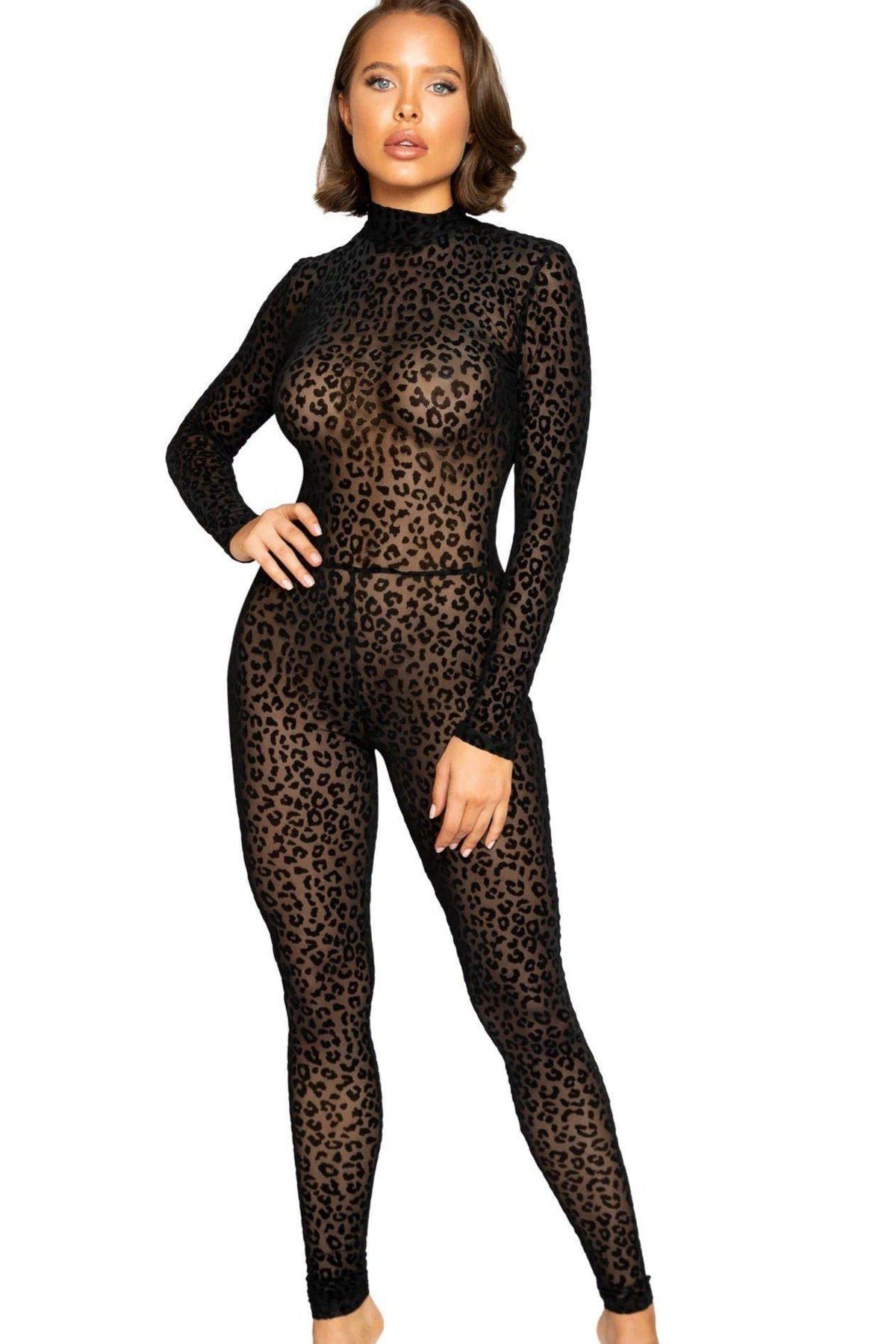 Samt-Bodystocking mit Leopardenmuster