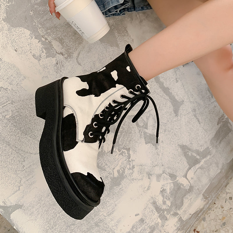 Nila Cow Print Boots Women