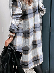 Plaid Pocket Long Sleeve Shirt Dress