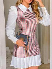 Plaid Stitching Button Long Sleeve Shirt Dress