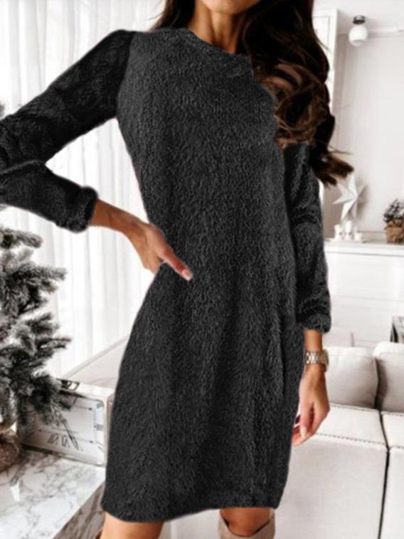 Plush Knitted Long Sleeve Sweater Dress