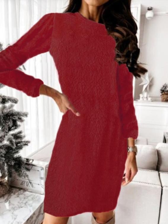 Plush Knitted Long Sleeve Sweater Dress