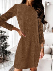 Plush Knitted Long Sleeve Sweater Dress