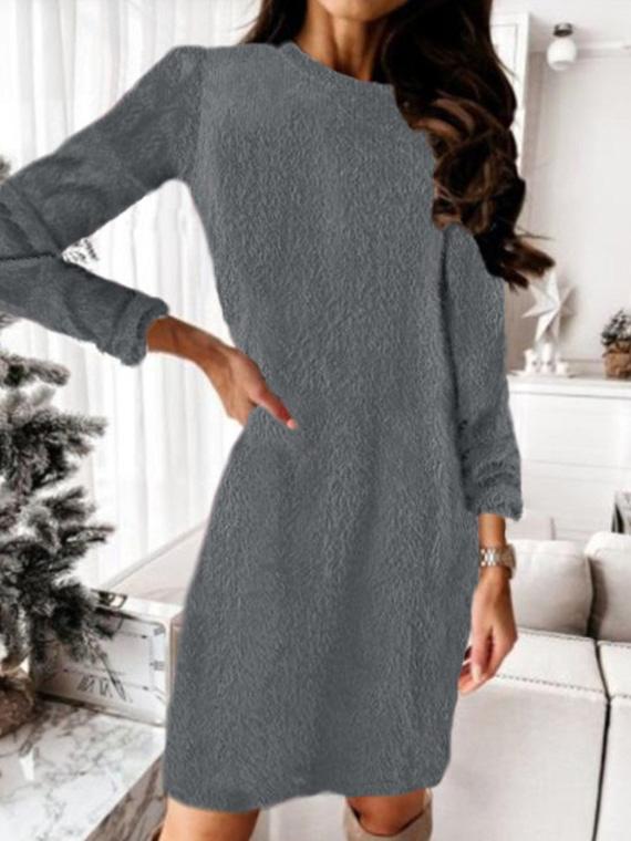 Plush Knitted Long Sleeve Sweater Dress