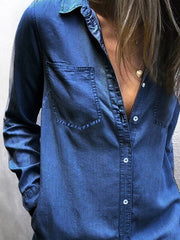 Pocket Long Sleeve Denim Shirt Dress