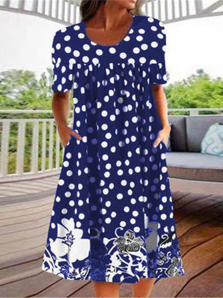 Polka Dot Print Pocket Short Sleeve Dress