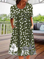 Polka Dot Print Pocket Short Sleeve Dress