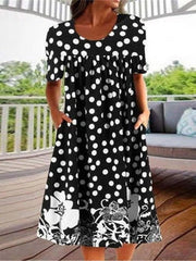 Polka Dot Print Pocket Short Sleeve Dress