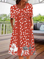 Polka Dot Print Pocket Short Sleeve Dress