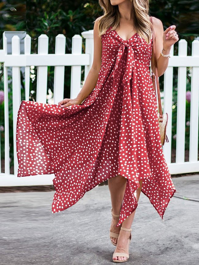 Polka Dot Print Sling Irregular Dress