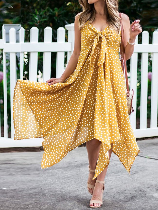 Polka Dot Print Sling Irregular Dress