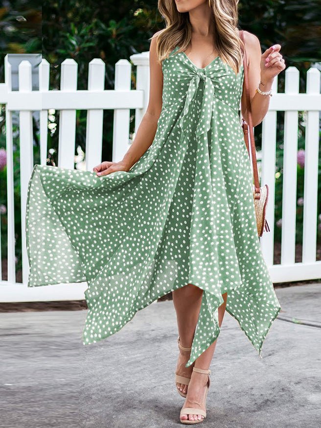 Polka Dot Print Sling Irregular Dress