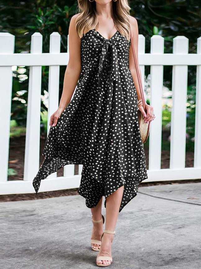 Polka Dot Print Sling Irregular Dress