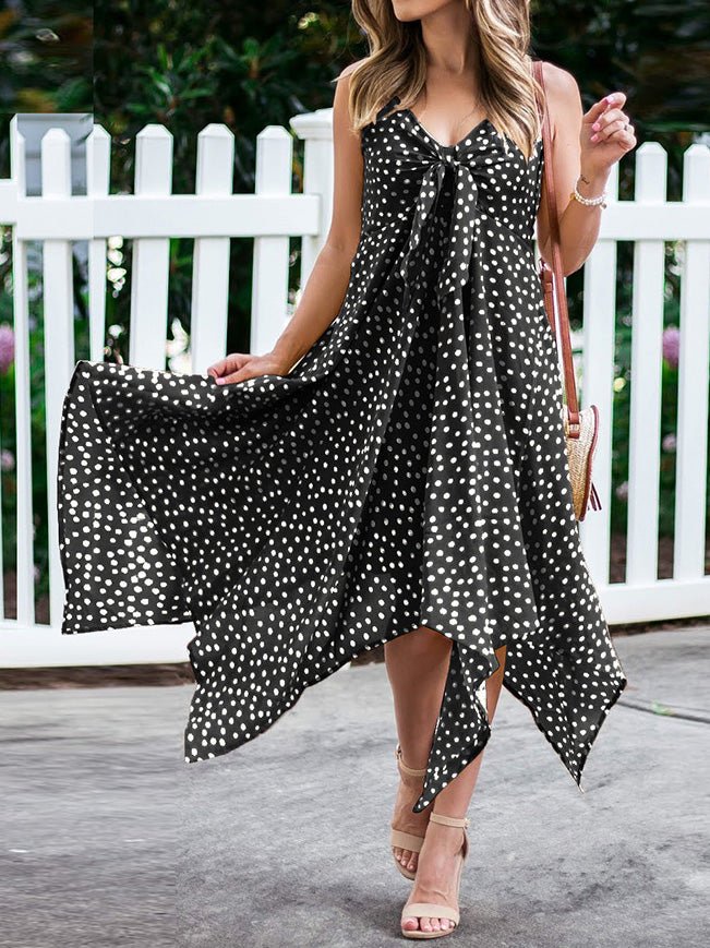 Polka Dot Print Sling Irregular Dress