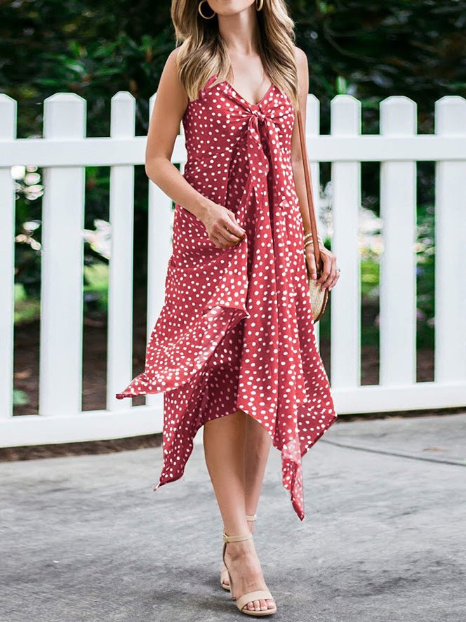 Polka Dot Print Sling Irregular Dress